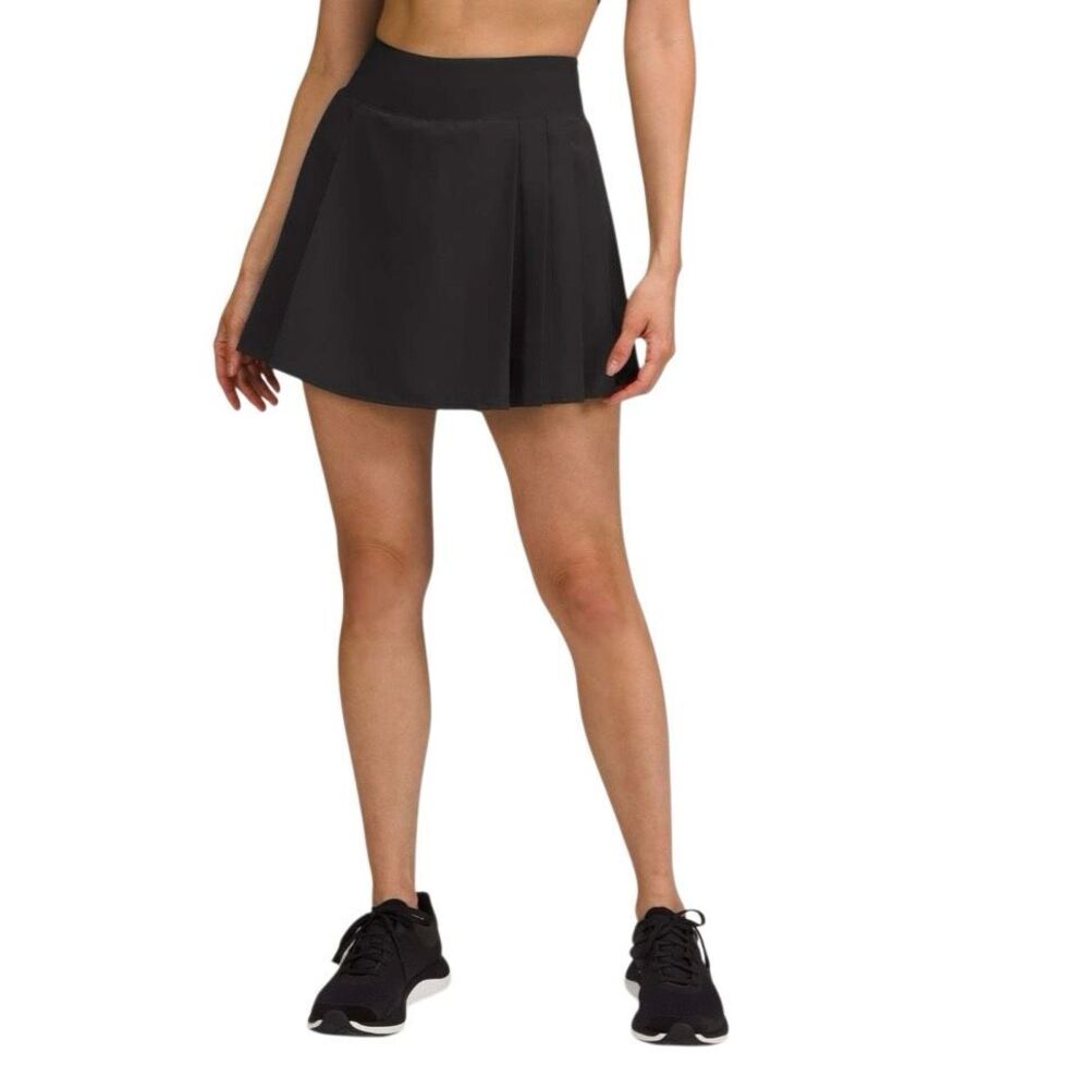 Lululemon Tennis Skirt Skort Side Pleat High Rise Size 12 Black Pickelball